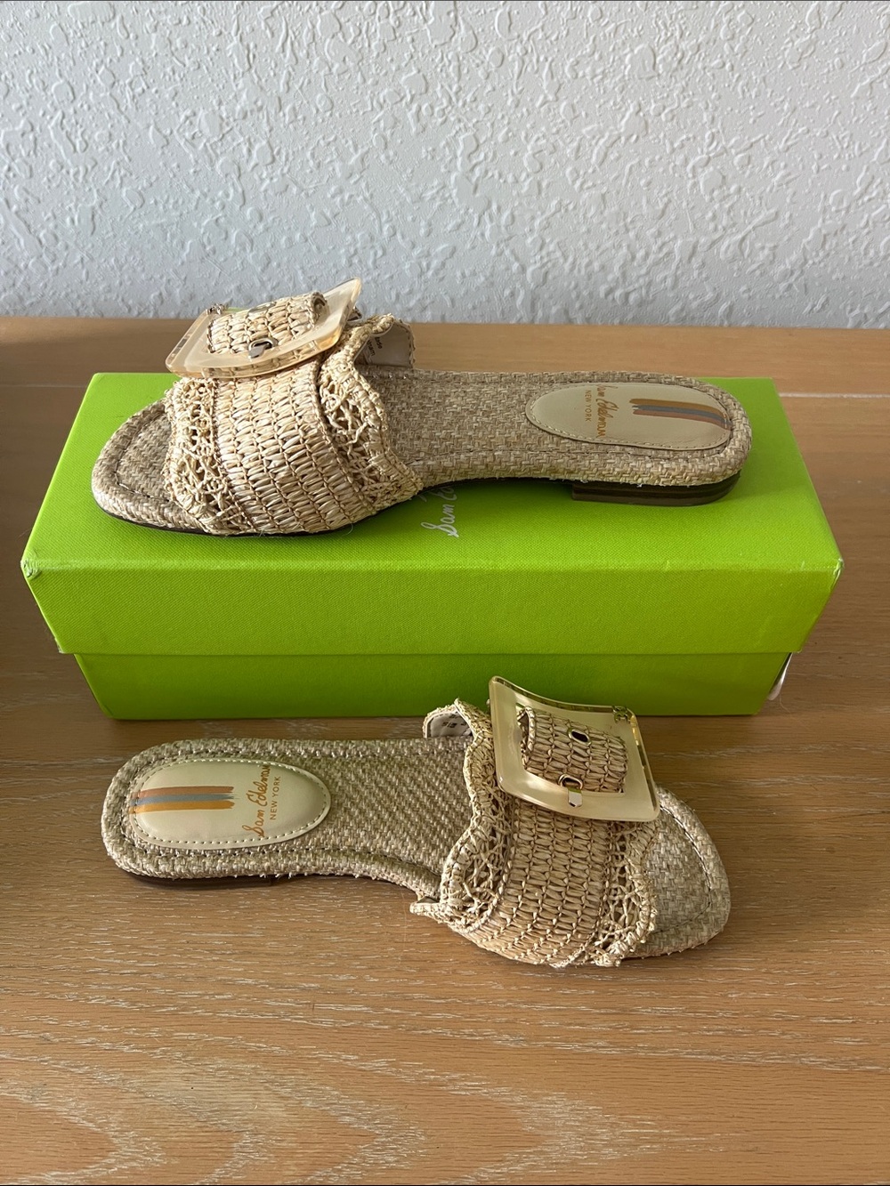 Sam Edelman Woven Straw Slide Sandals with Buckle - Natural